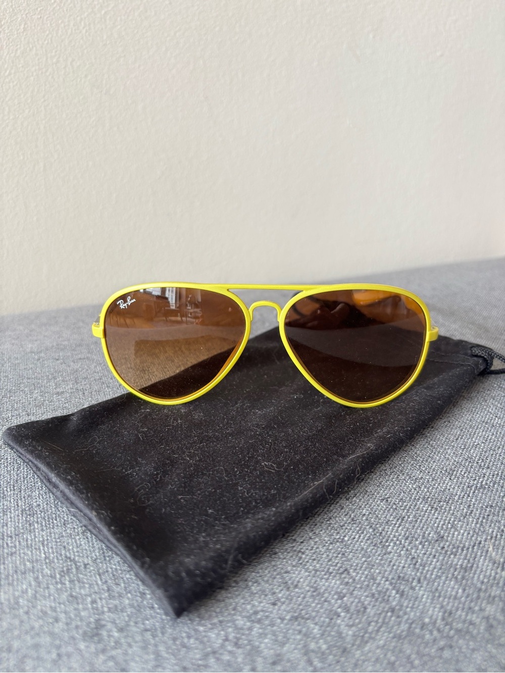 Ray-Ban Aviator-style Yellow Frame Sunglasses with Brown Lenses